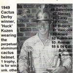 1949 10-9 a3 Cactus Derby winner Huck Kuzen wearing aluminum helmet