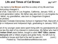 2015 5-0 pg 1a Life & Times, Cal Brown BIO. INDIAN CHIEF & JAMES CYCLE