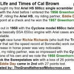 2015 5-0 pg 5a Cal Brown BIO, 1956 1957 1958 Greenhorn, Eddie Day, Richie Richards, Ariel Cyclone cycle