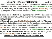 2015 5-0 pg 5a Cal Brown BIO, 1956 1957 1958 Greenhorn, Eddie Day, Richie Richards, Ariel Cyclone cycle