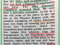 1974 B39 AMA staff said no National but overruled. author said GH is LOTTERY, COSBY CHESTNUT