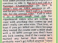 1974 B43 Greenhorn says GH is tough trail ride, not Natl. Championship