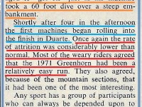 1971 Greenhorn c17 run ends about 4PM, low attrition rate, said easy run